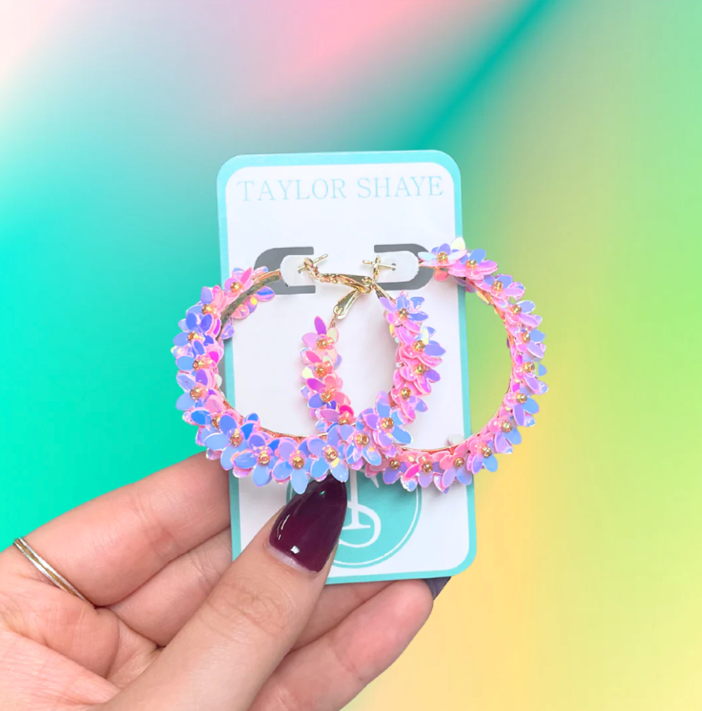 Lily Flower Hoops In Light Pink