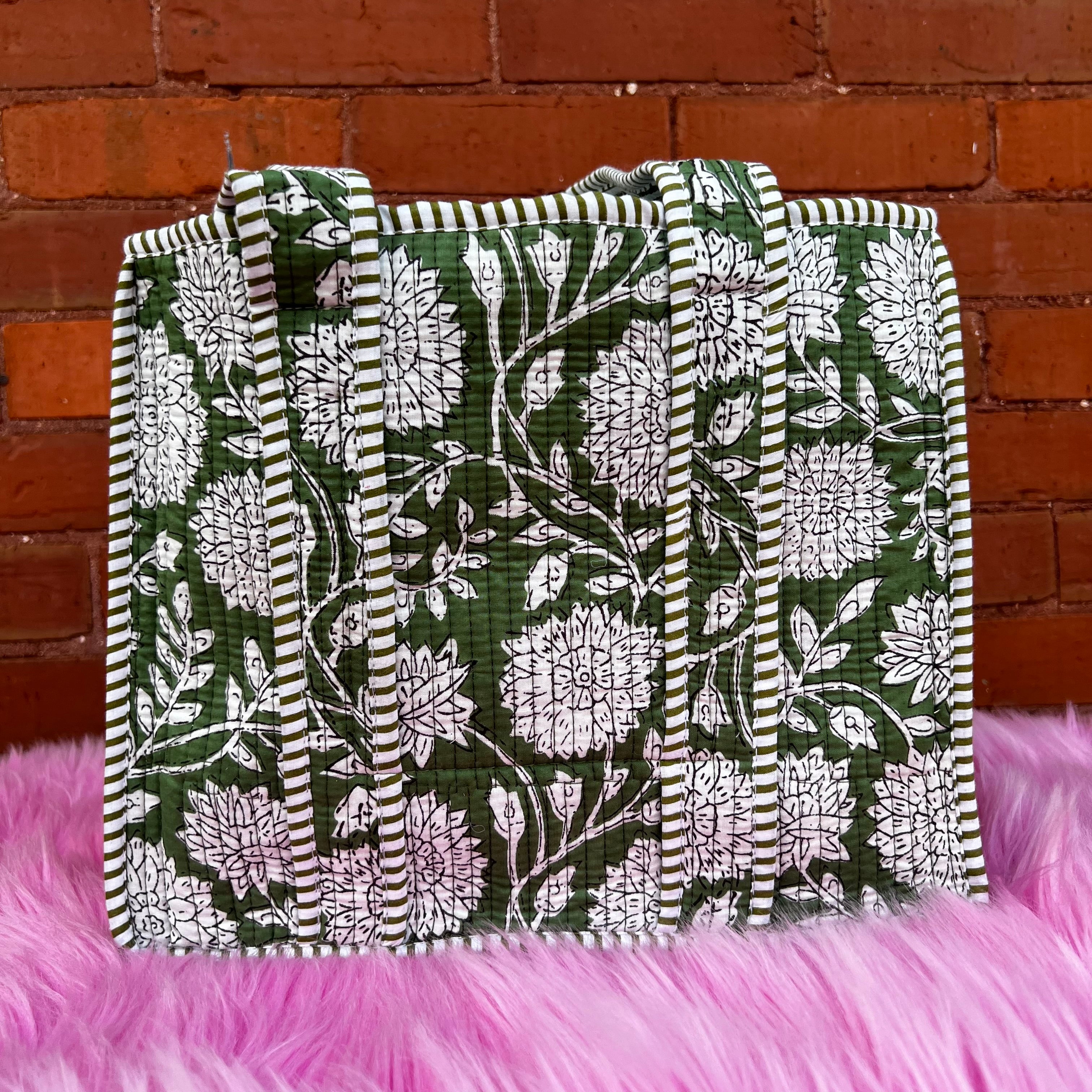 Mini Quilted Tote In Olive Grove