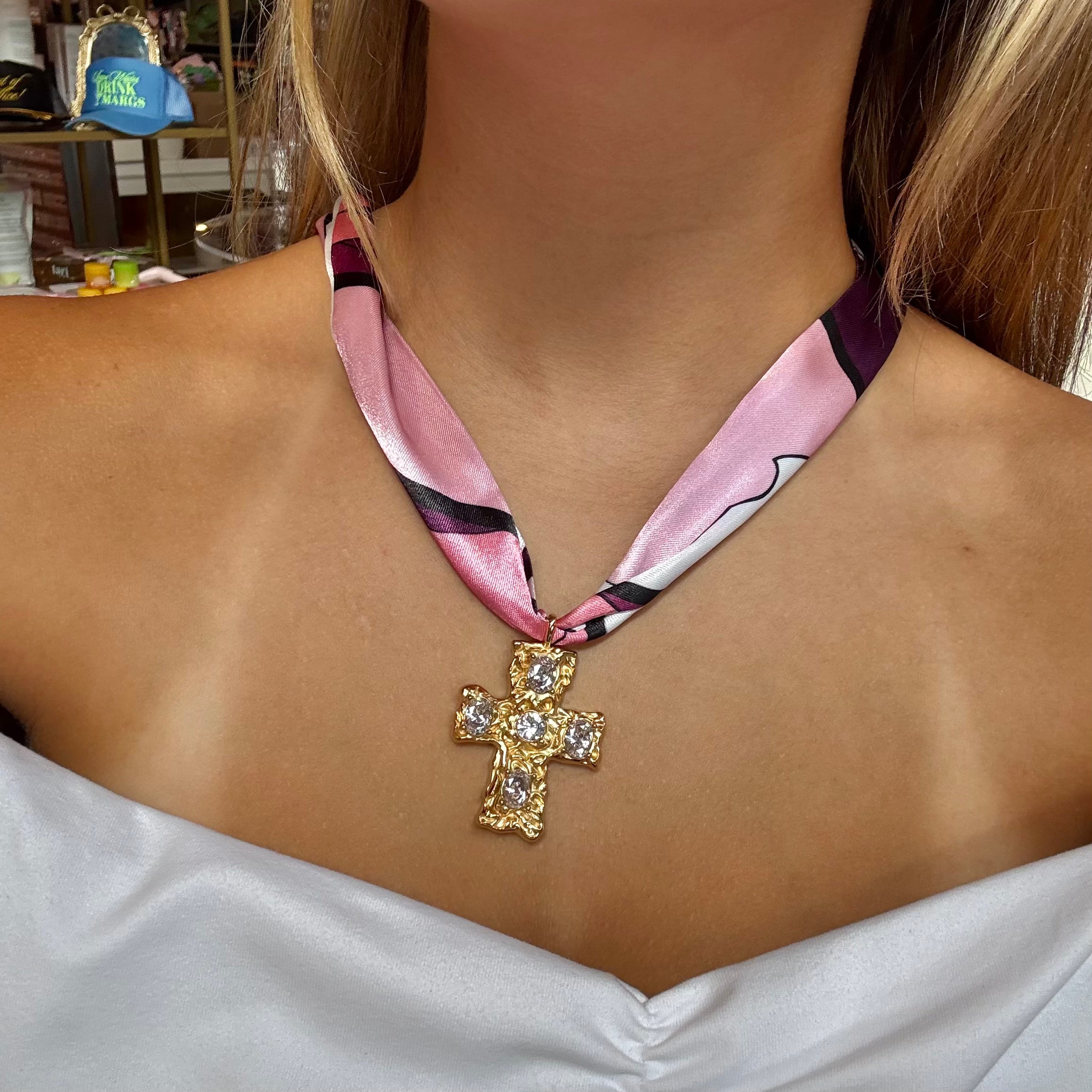 Pink Prism Scarf Necklace