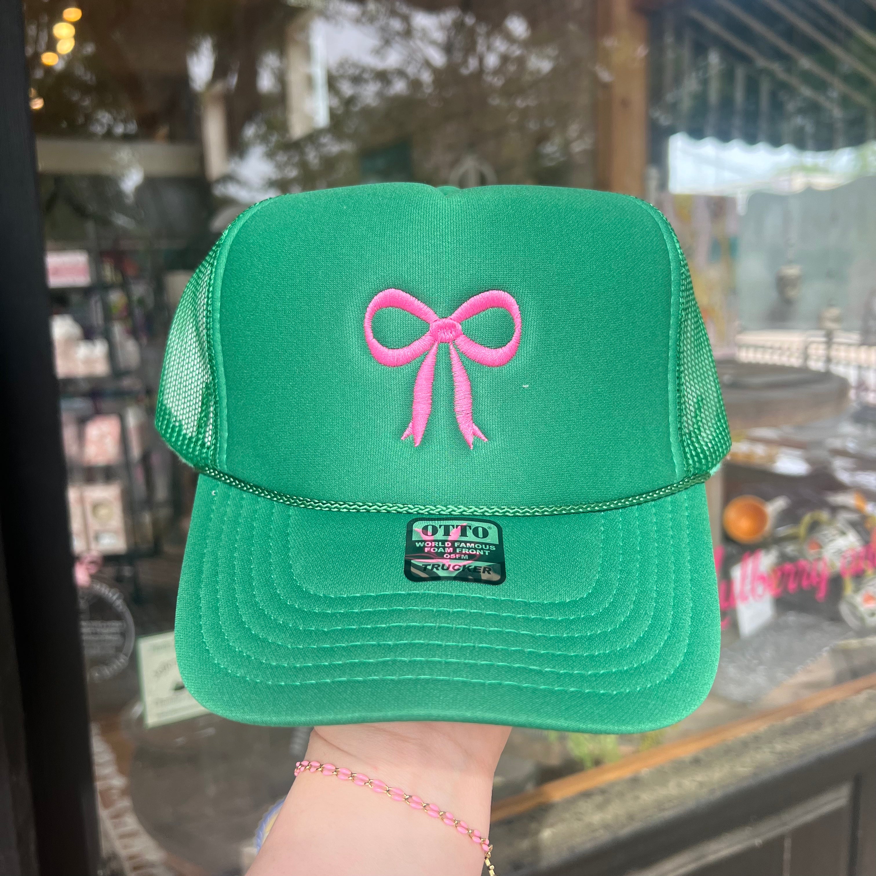 Pink On Green Bow Hat