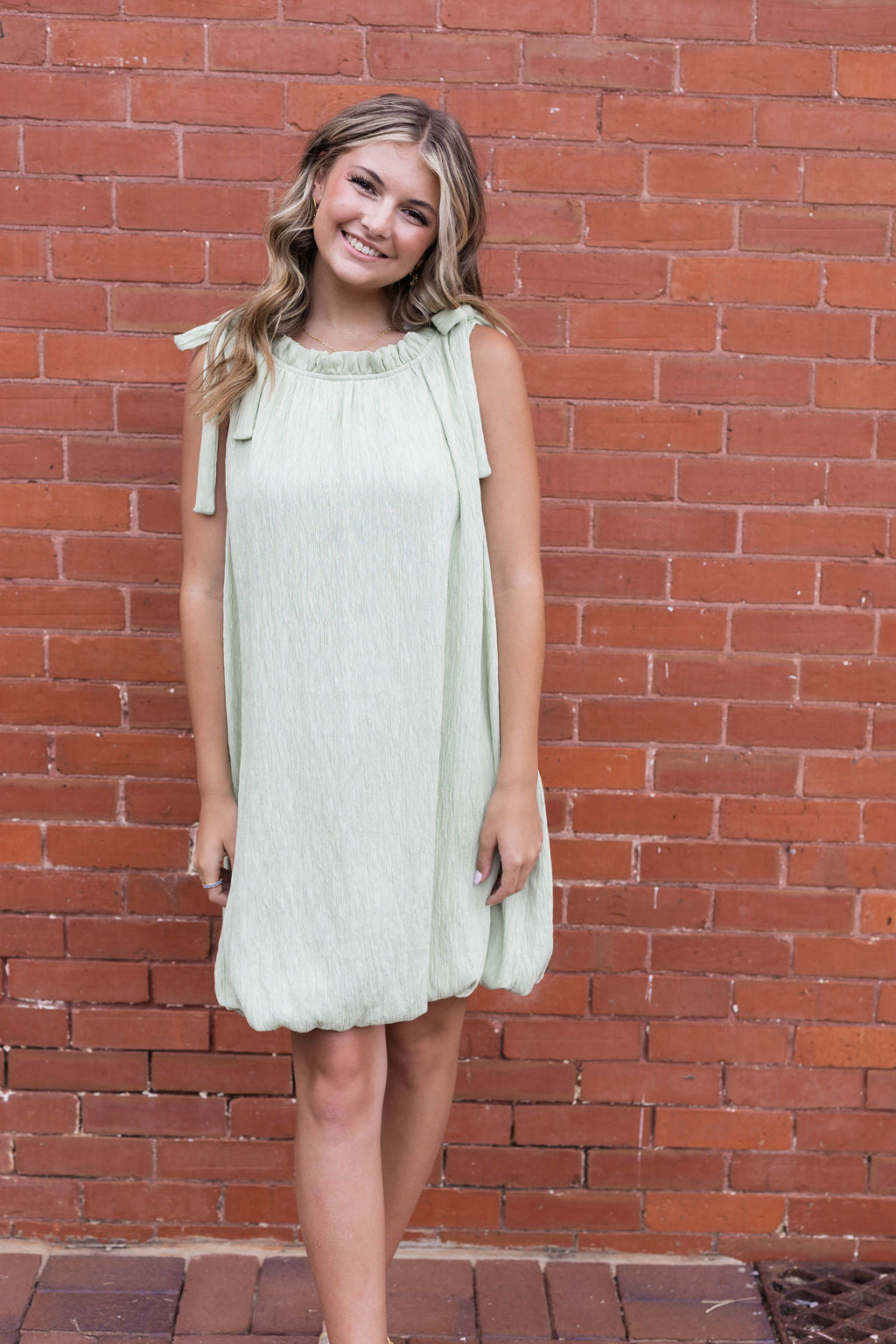 Bubble and Bows Dress In Sage