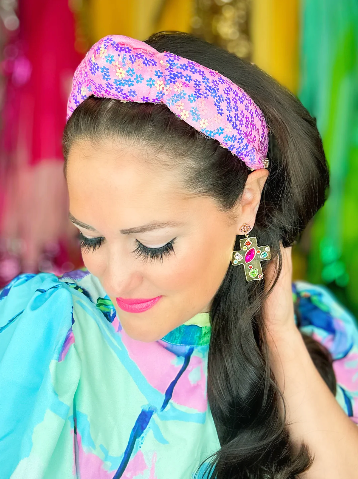 Pink Sequin Flower Headband