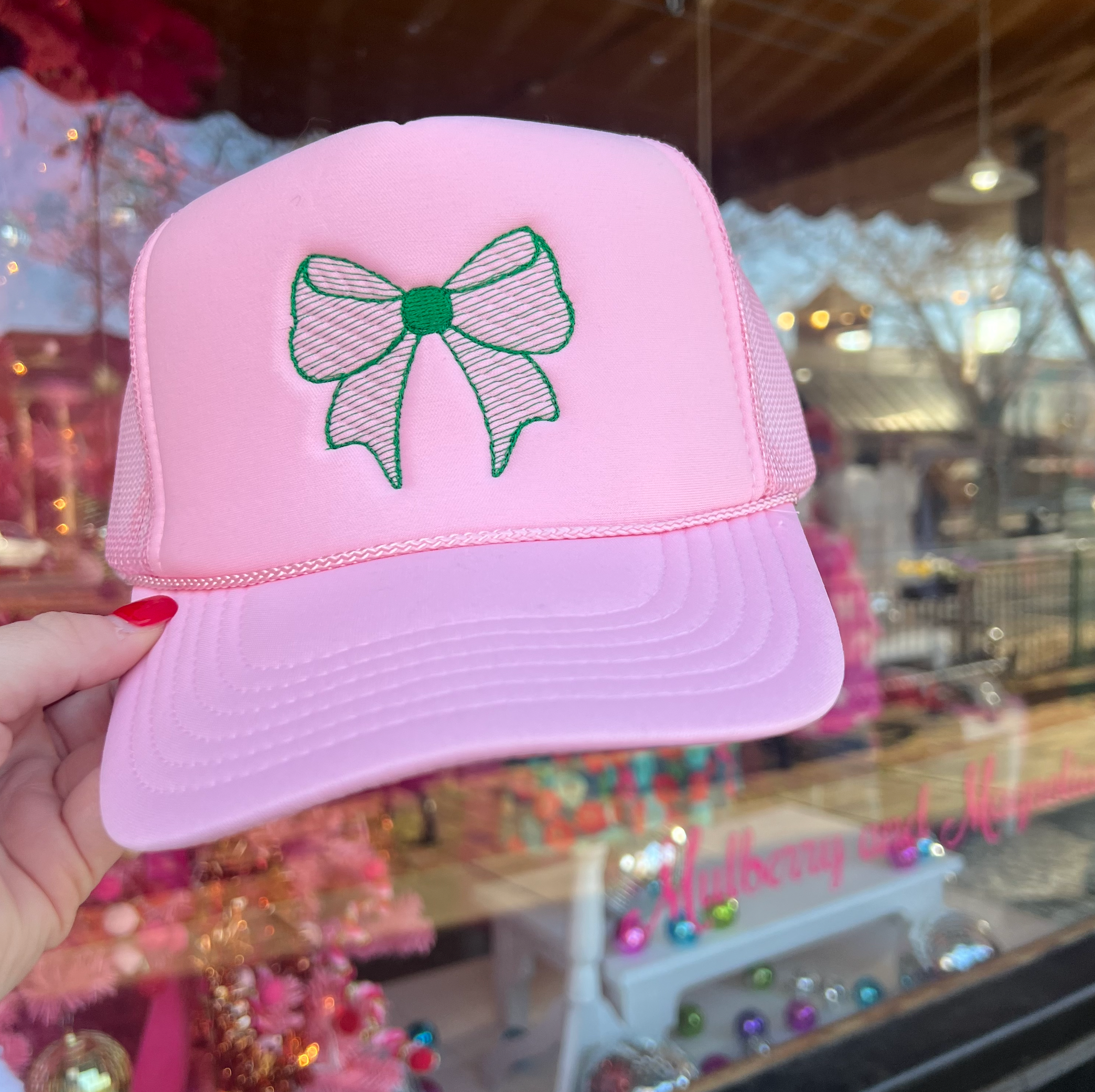 Pink and Green Bow Hat