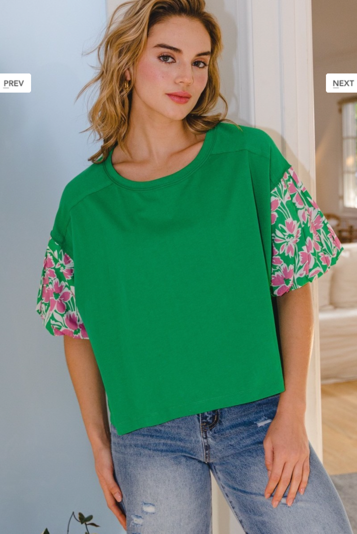 Haynes Floral Sleeve Top In Kelly Green