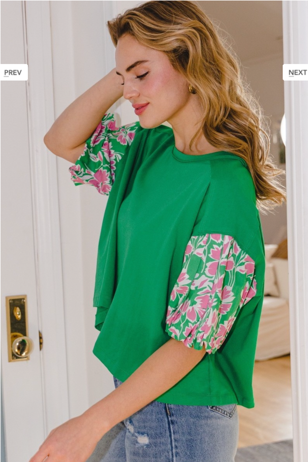 Haynes Floral Sleeve Top In Kelly Green