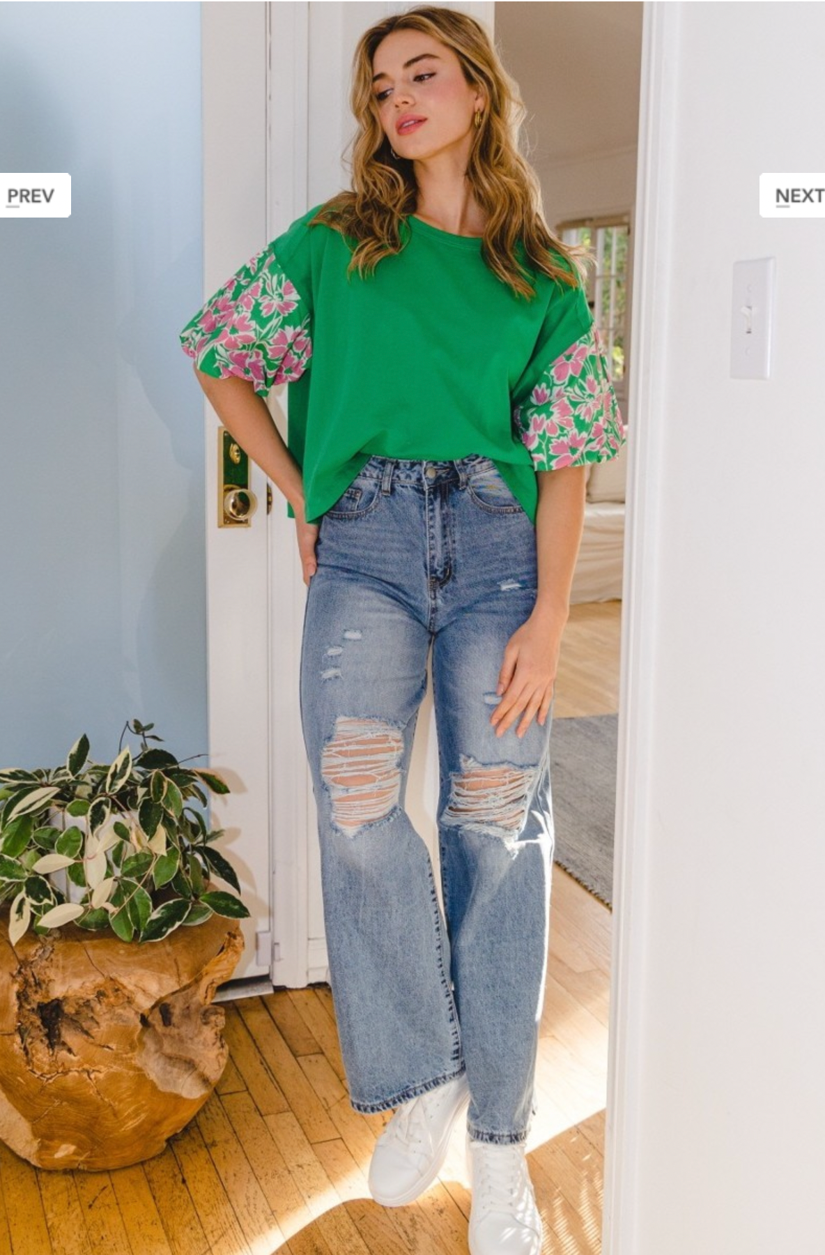 Haynes Floral Sleeve Top In Kelly Green