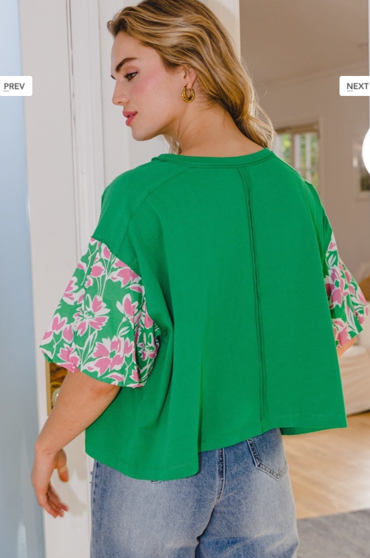 Haynes Floral Sleeve Top In Kelly Green