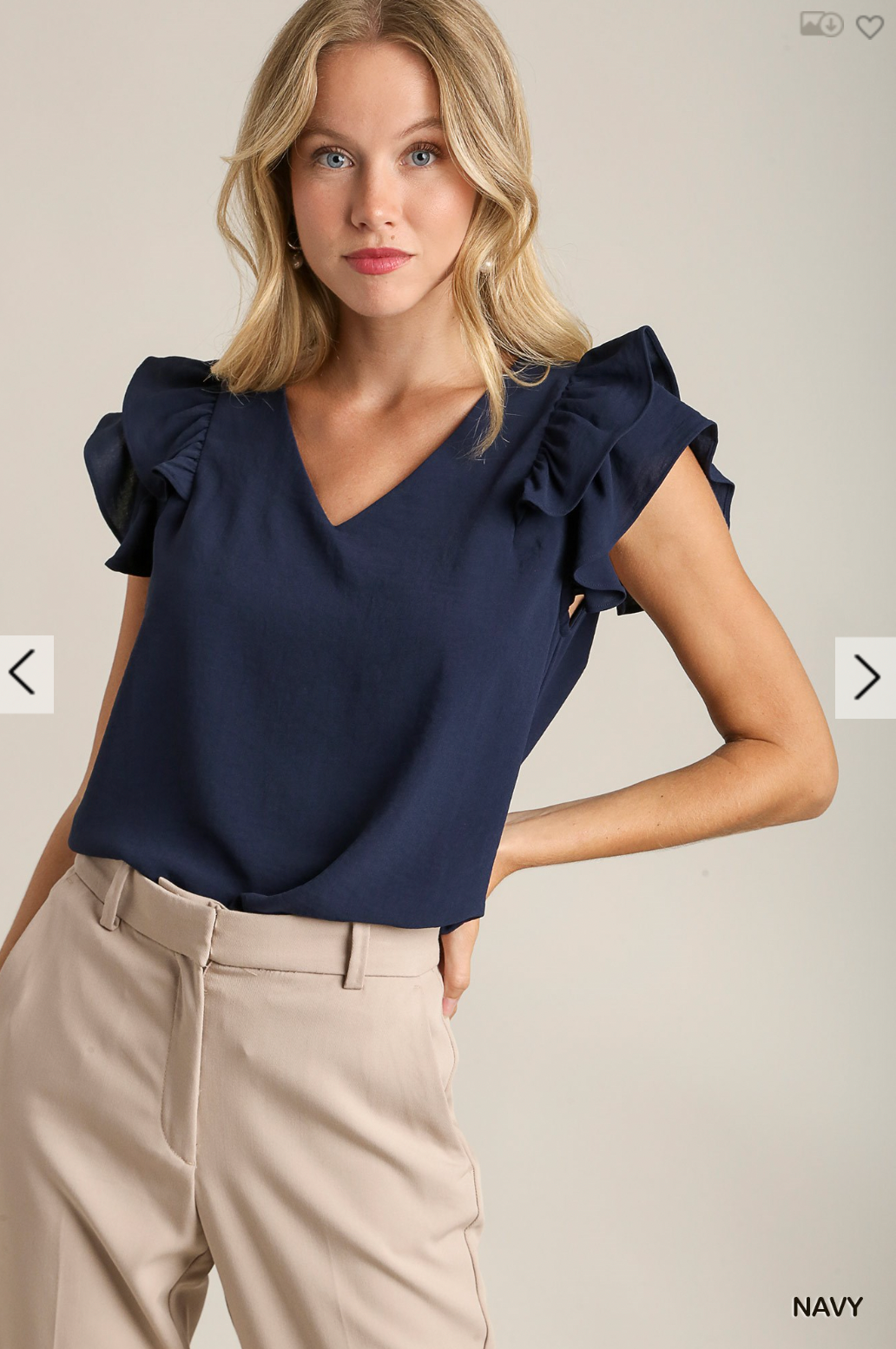 Lane Ruffle Sleeve Top In Navy