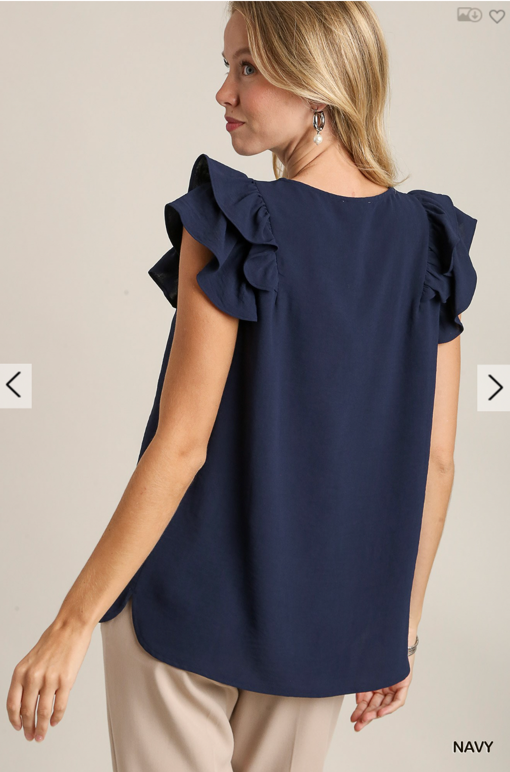 Lane Ruffle Sleeve Top In Navy