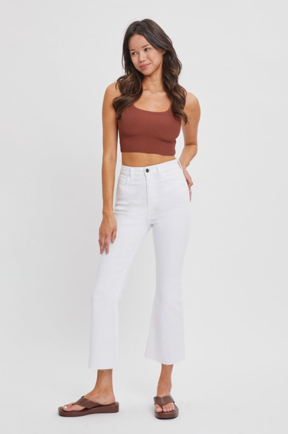 High Rise Crop Flare Jeans In White