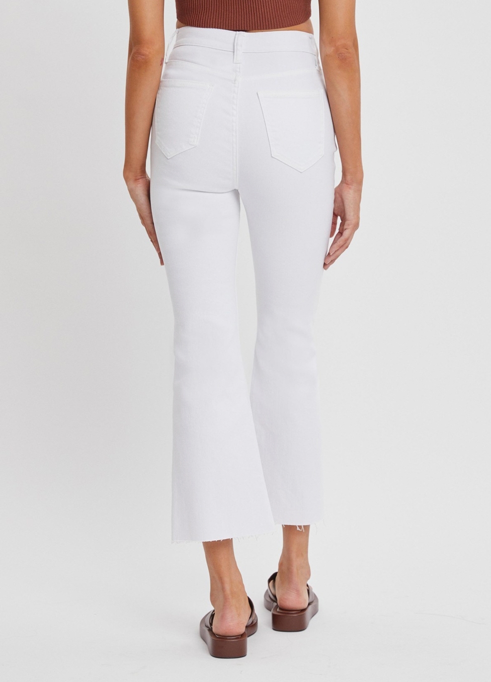 High Rise Crop Flare Jeans In White