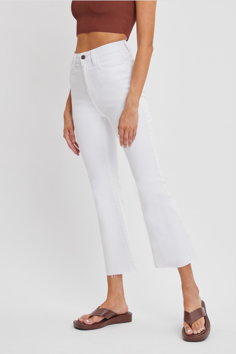 High Rise Crop Flare Jeans In White