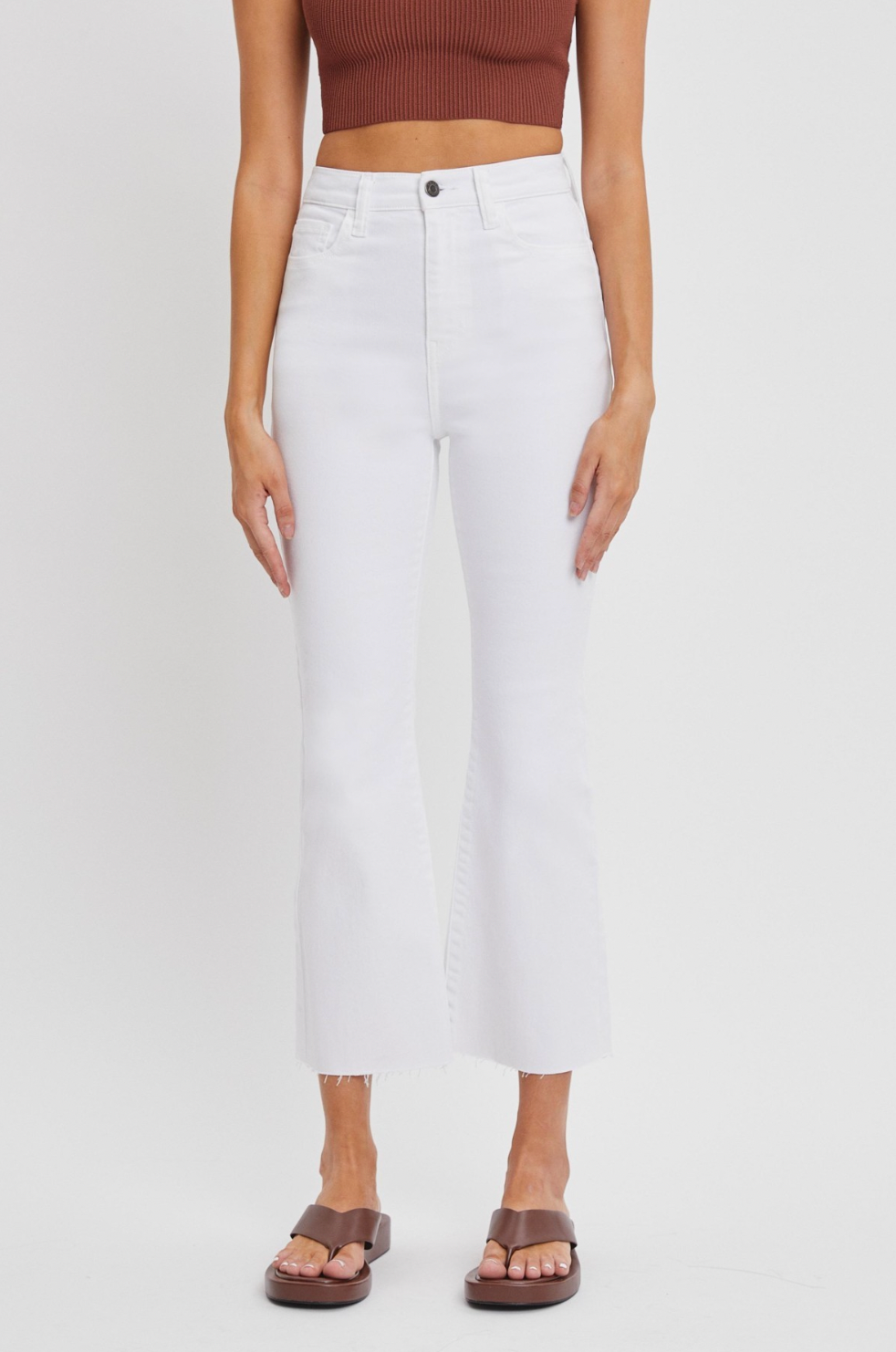 High Rise Crop Flare Jeans In White