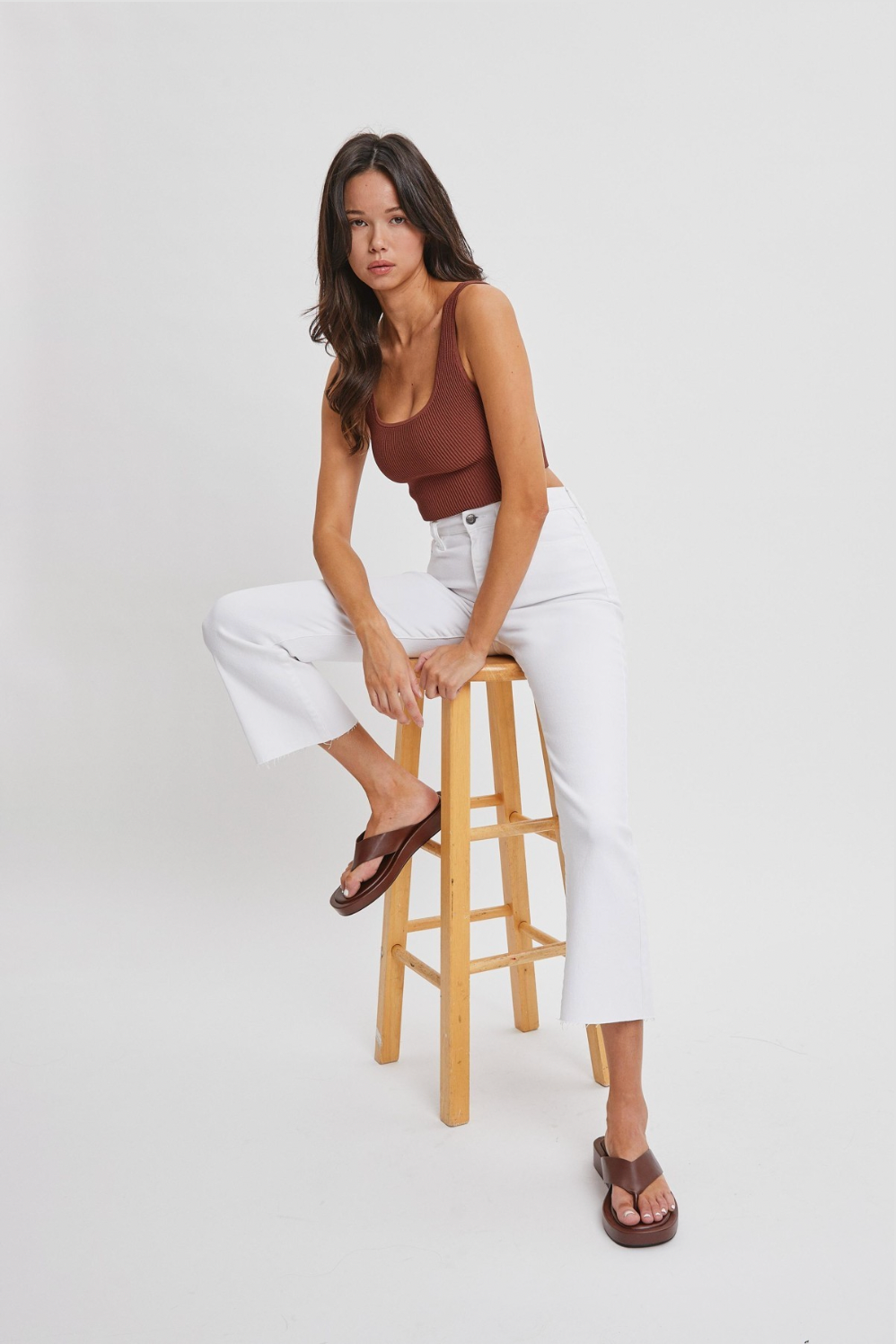 High Rise Crop Flare Jeans In White