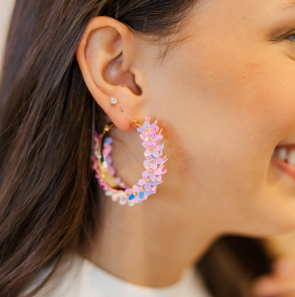Lily Flower Hoops In Light Pink