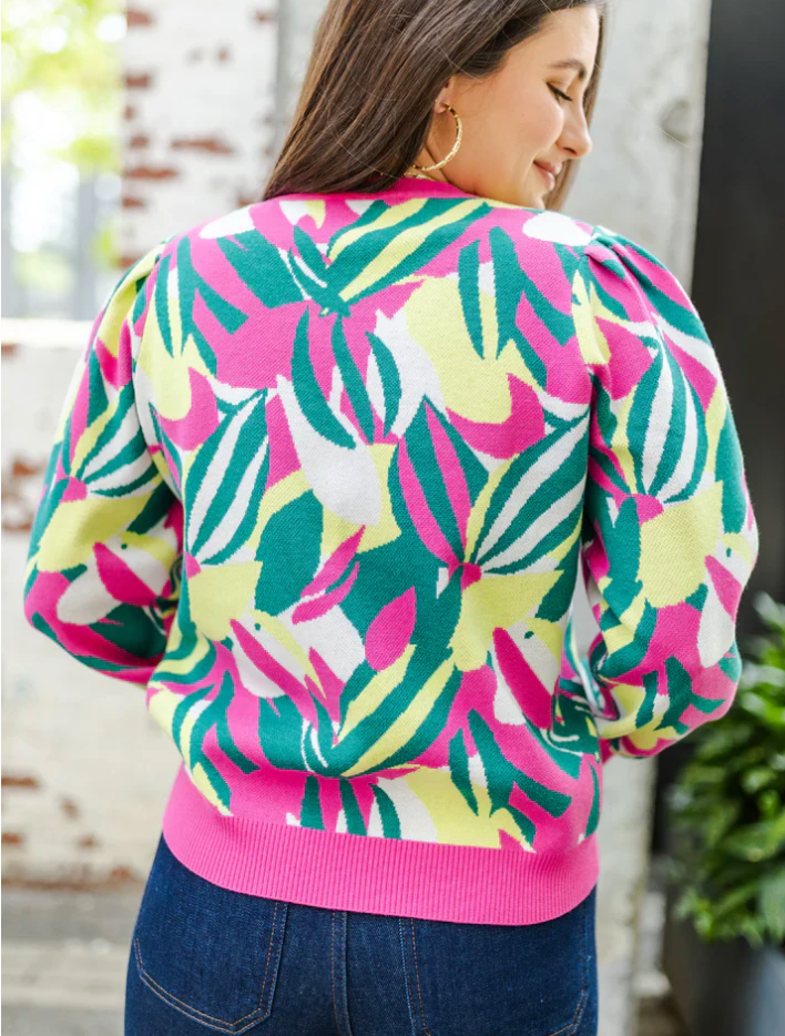 Hallie Sweater In Bombshell Blooms Green