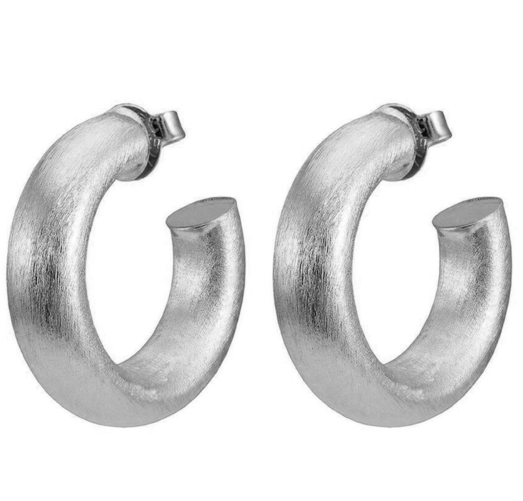Small Chantal Hoops in Brushed Silver Plated
