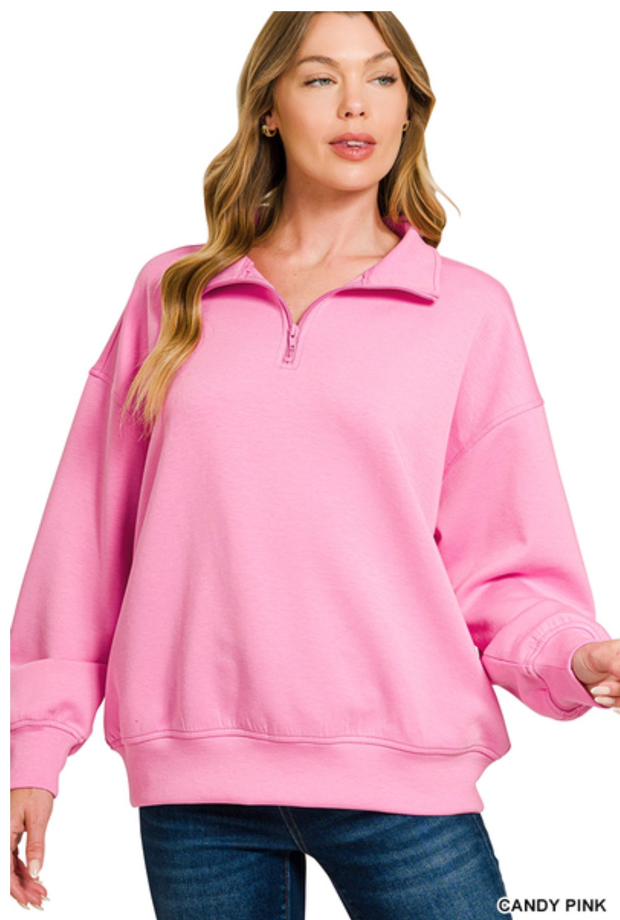 The Cloud Nine Half Zip In Candy Pink