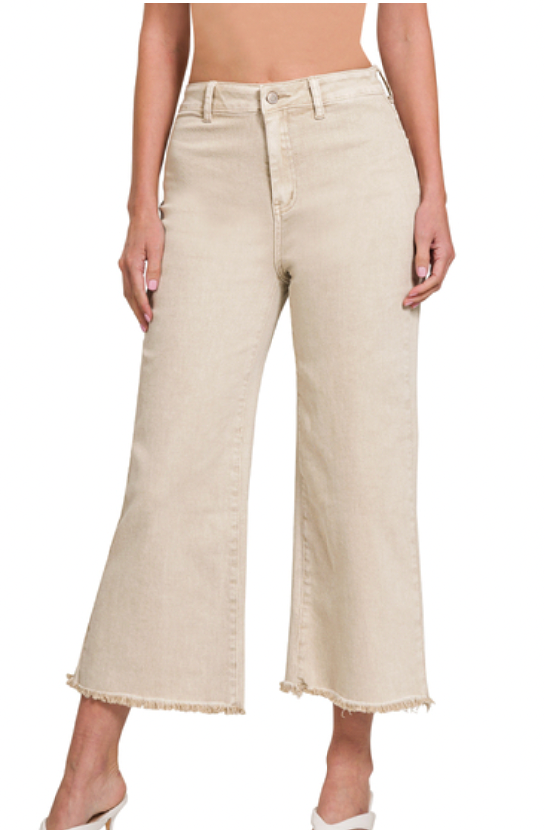 Laidback Luxe Frayed Pants In Sand Beige