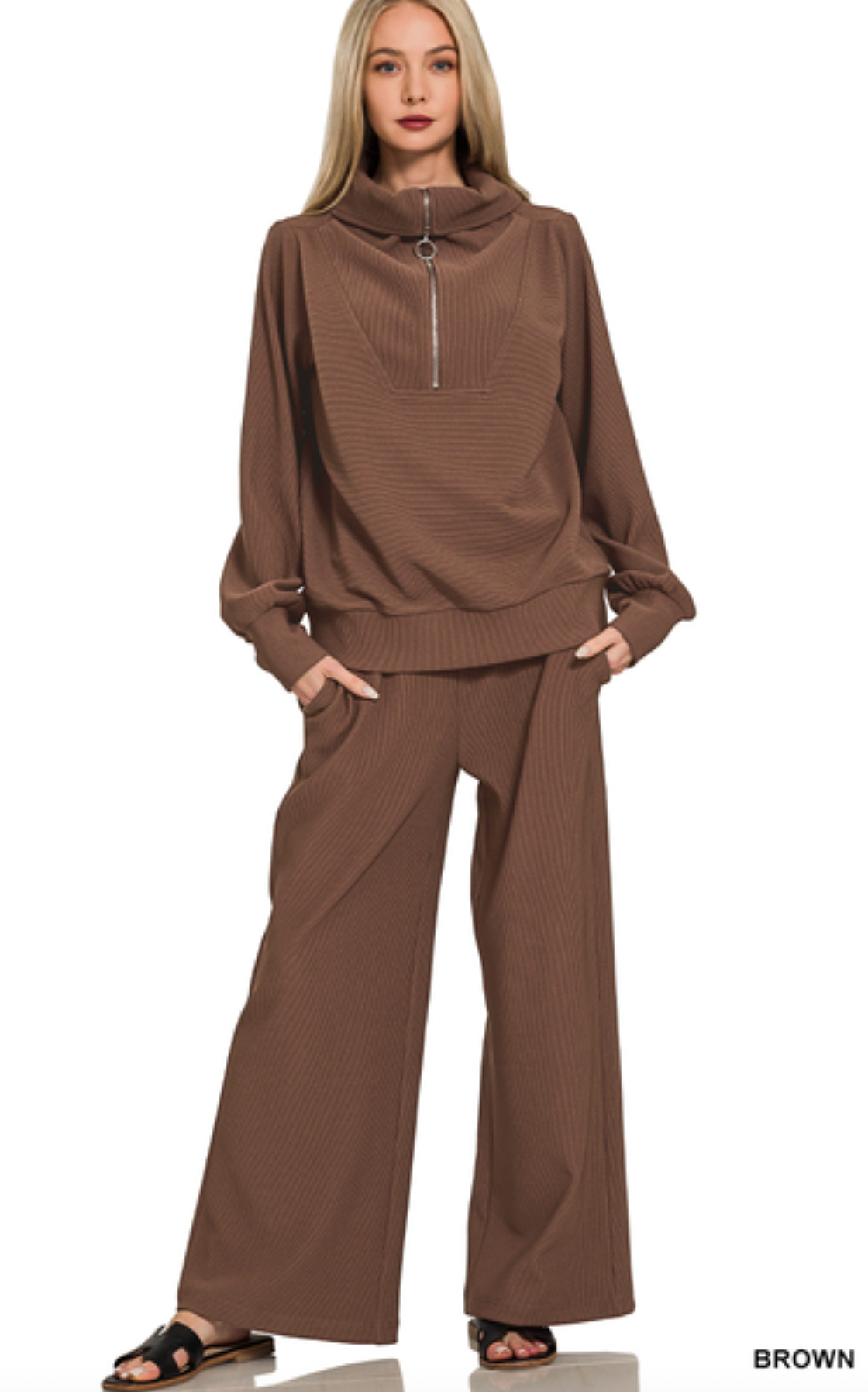 Kendra Ribbed Set In Brown