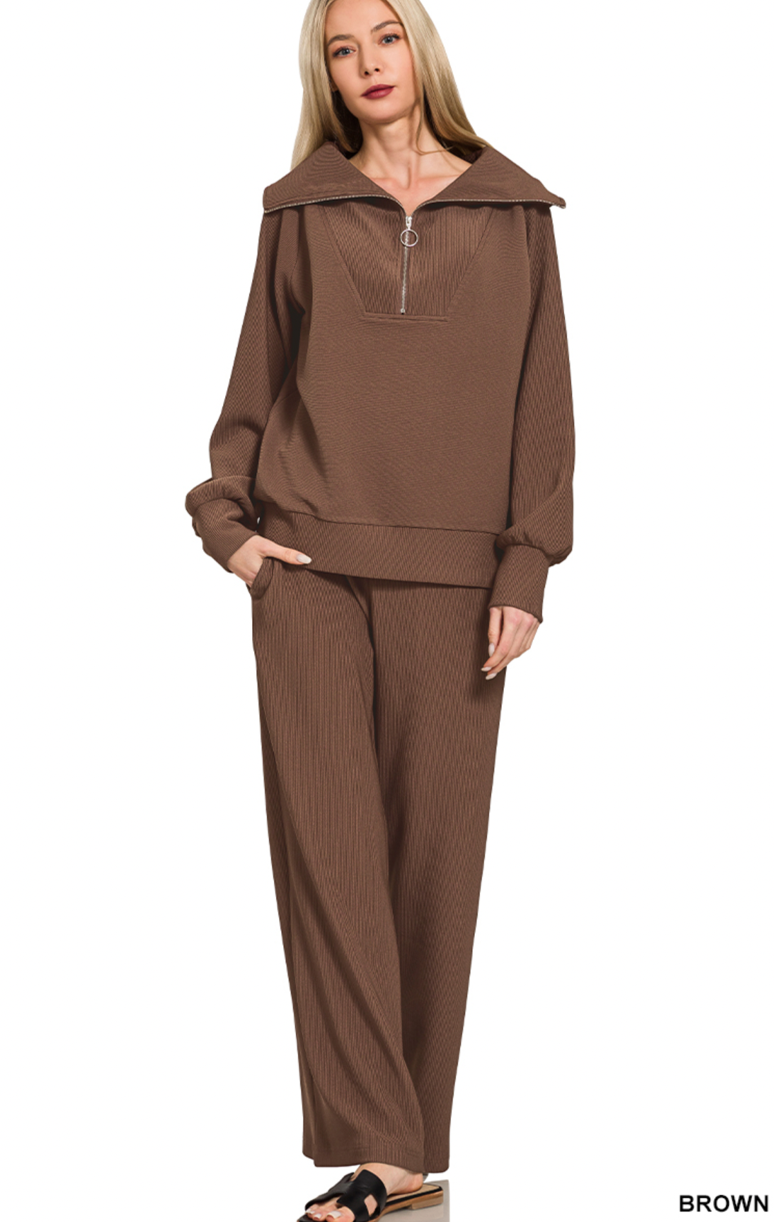 Kendra Ribbed Set In Brown