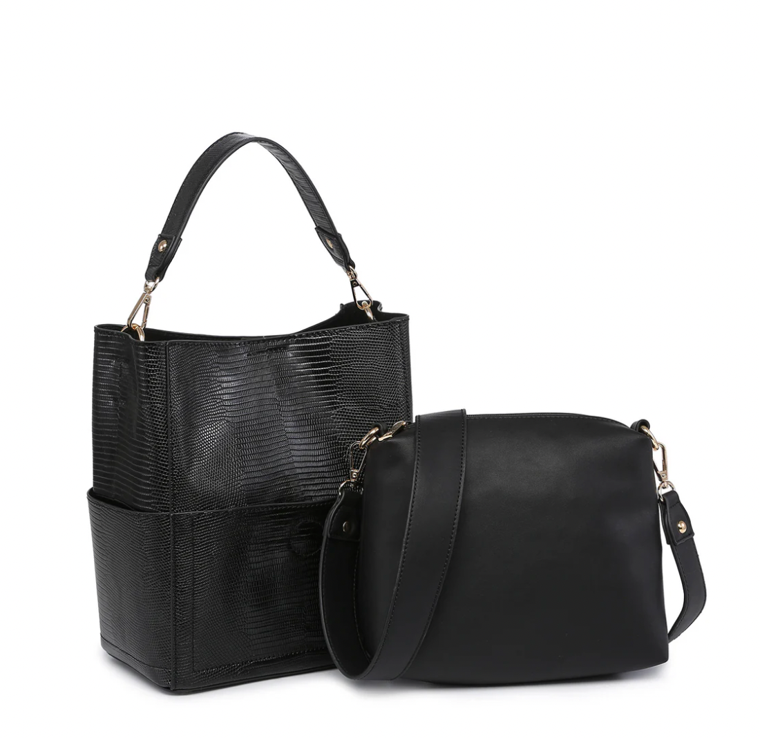 Abbey 2-In-1 Bucket Bag In Black