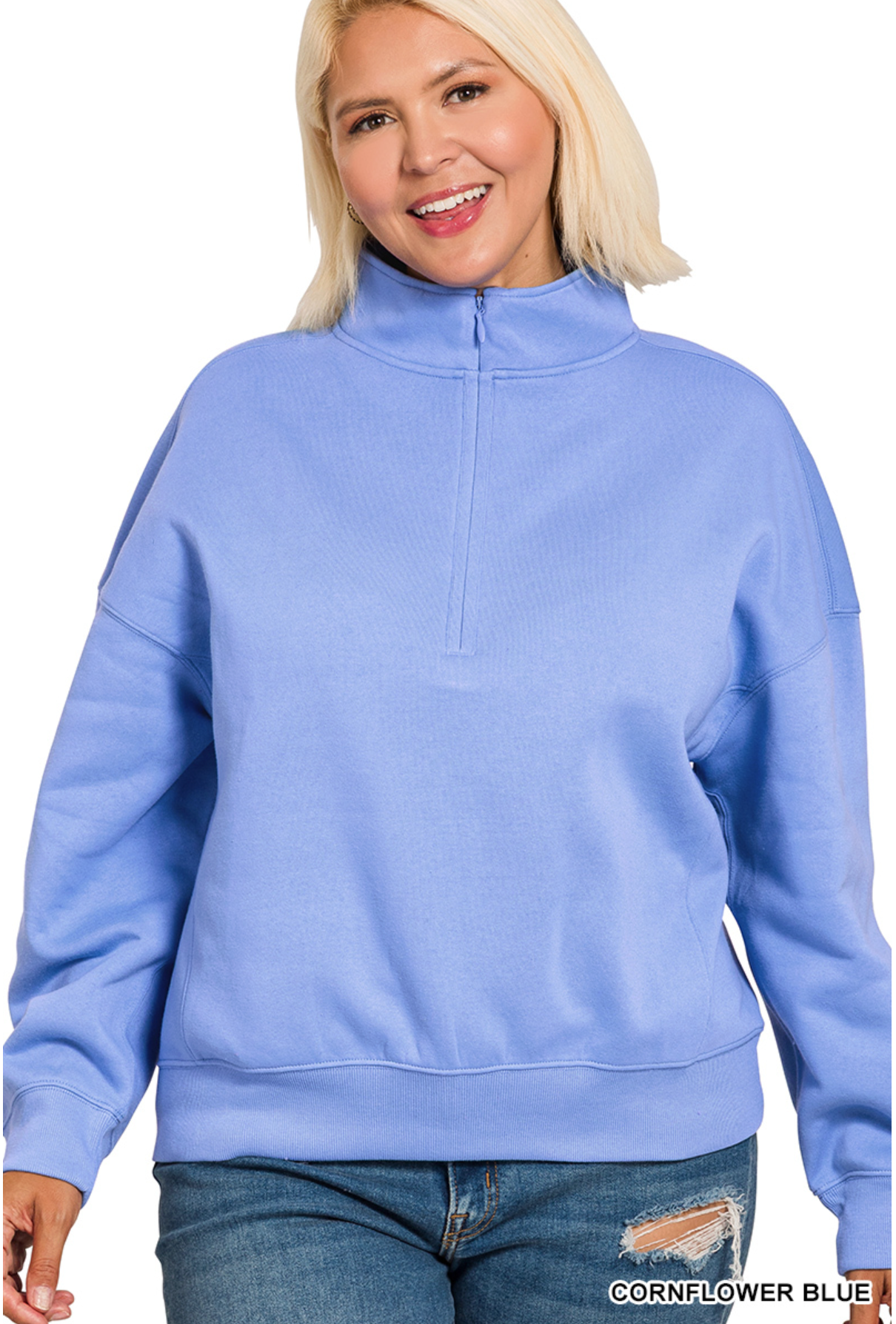All Day Cozy Half Zip In Cornflower Blue