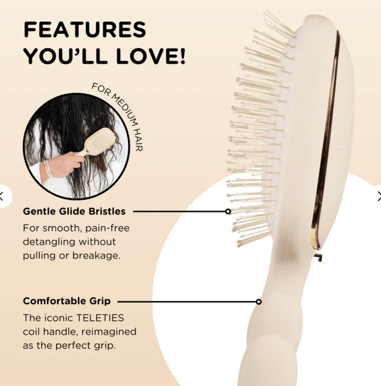 Detangler Hair Brush For Medium Hair In Tan