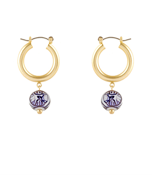 Blue Willow Matte Gold Hoops