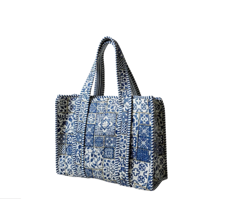 Mini Quilted Tote In Midnight Bloom