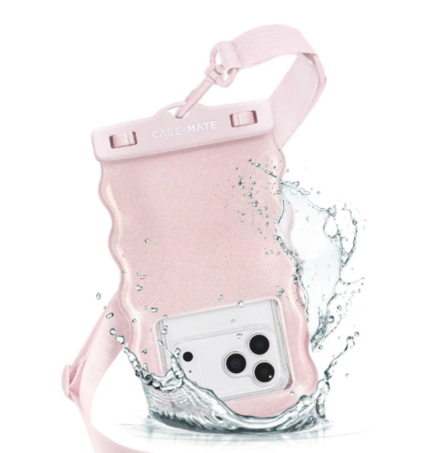 Wavy Waterproof Floating Phone Pouch In Ballet Pink