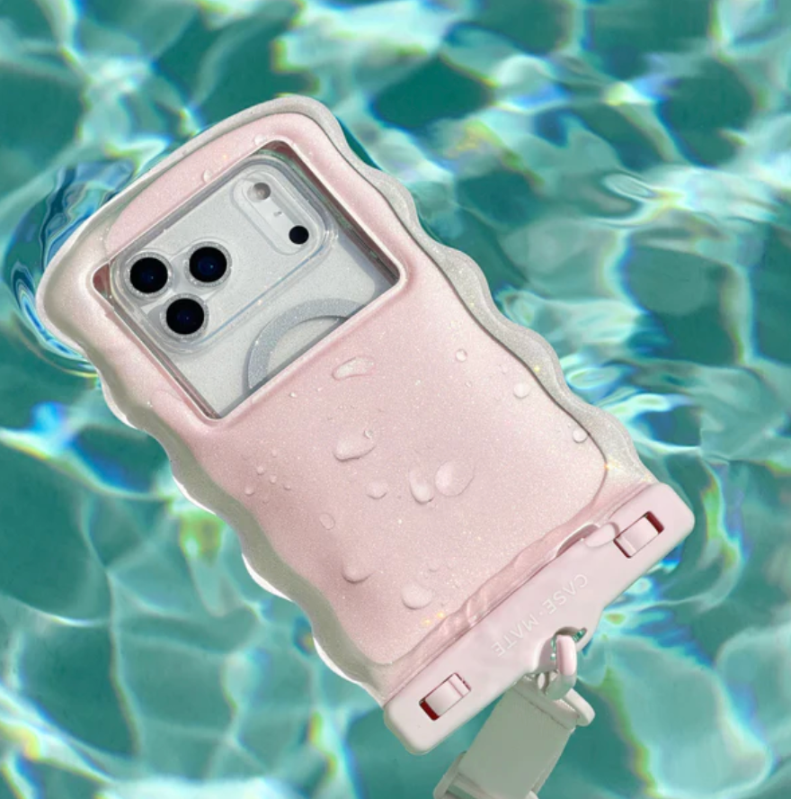 Wavy Waterproof Floating Phone Pouch In Ballet Pink