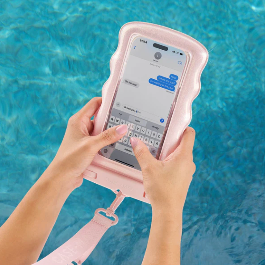 Wavy Waterproof Floating Phone Pouch In Ballet Pink