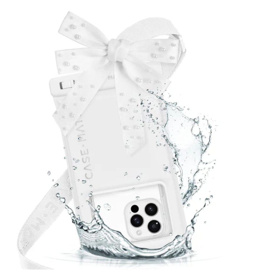 Waterproof Floating Phone Pouch In Ivory Pearl Bow