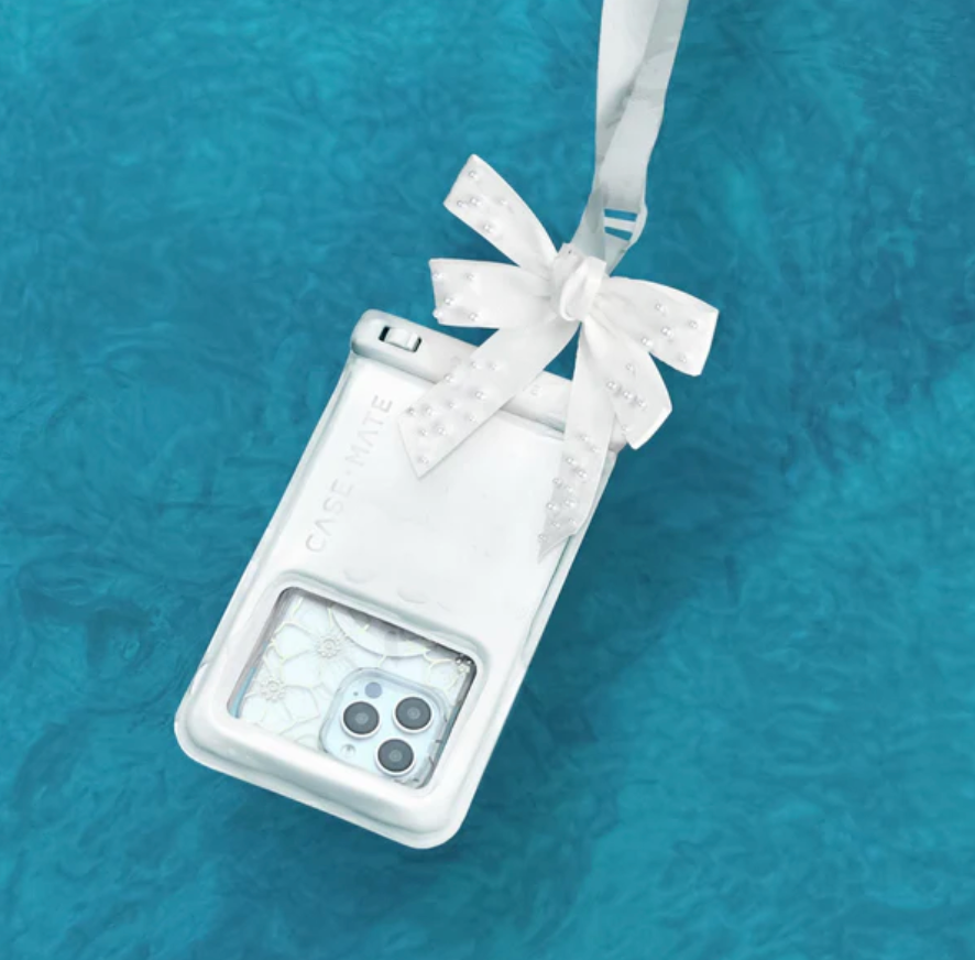 Waterproof Floating Phone Pouch In Ivory Pearl Bow