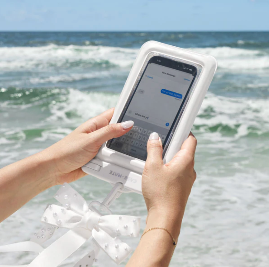 Waterproof Floating Phone Pouch In Ivory Pearl Bow