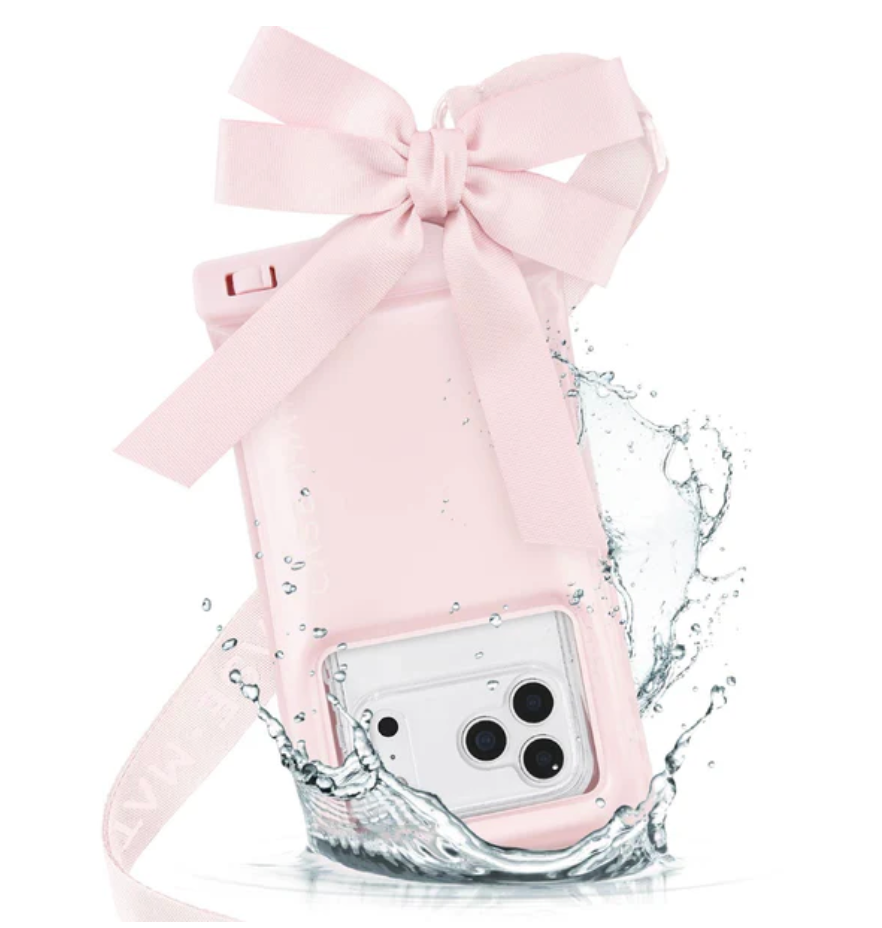 Waterproof Floating Phone Pouch In Ballet Pink Bow