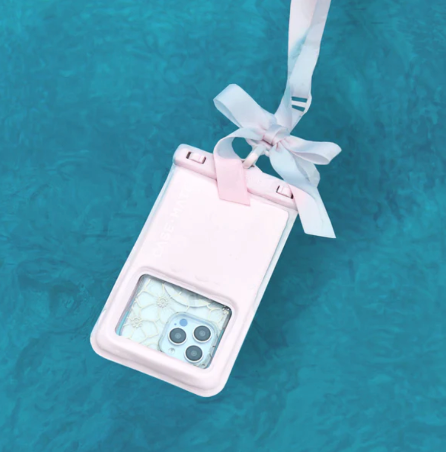 Waterproof Floating Phone Pouch In Ballet Pink Bow
