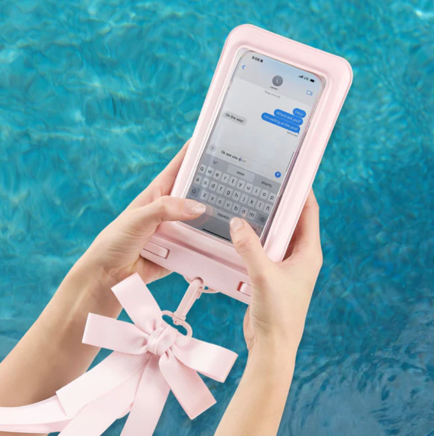 Waterproof Floating Phone Pouch In Ballet Pink Bow