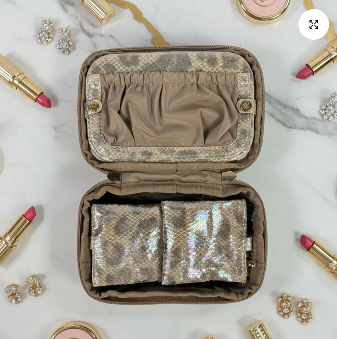 LITTMINI Lighted Mirror Case In Glimmer Leopard