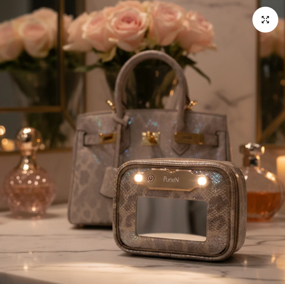LITTMINI Lighted Mirror Case In Glimmer Leopard