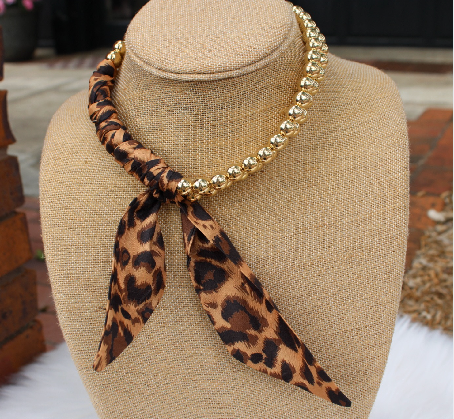 Cheetah Charm Scarf Necklace
