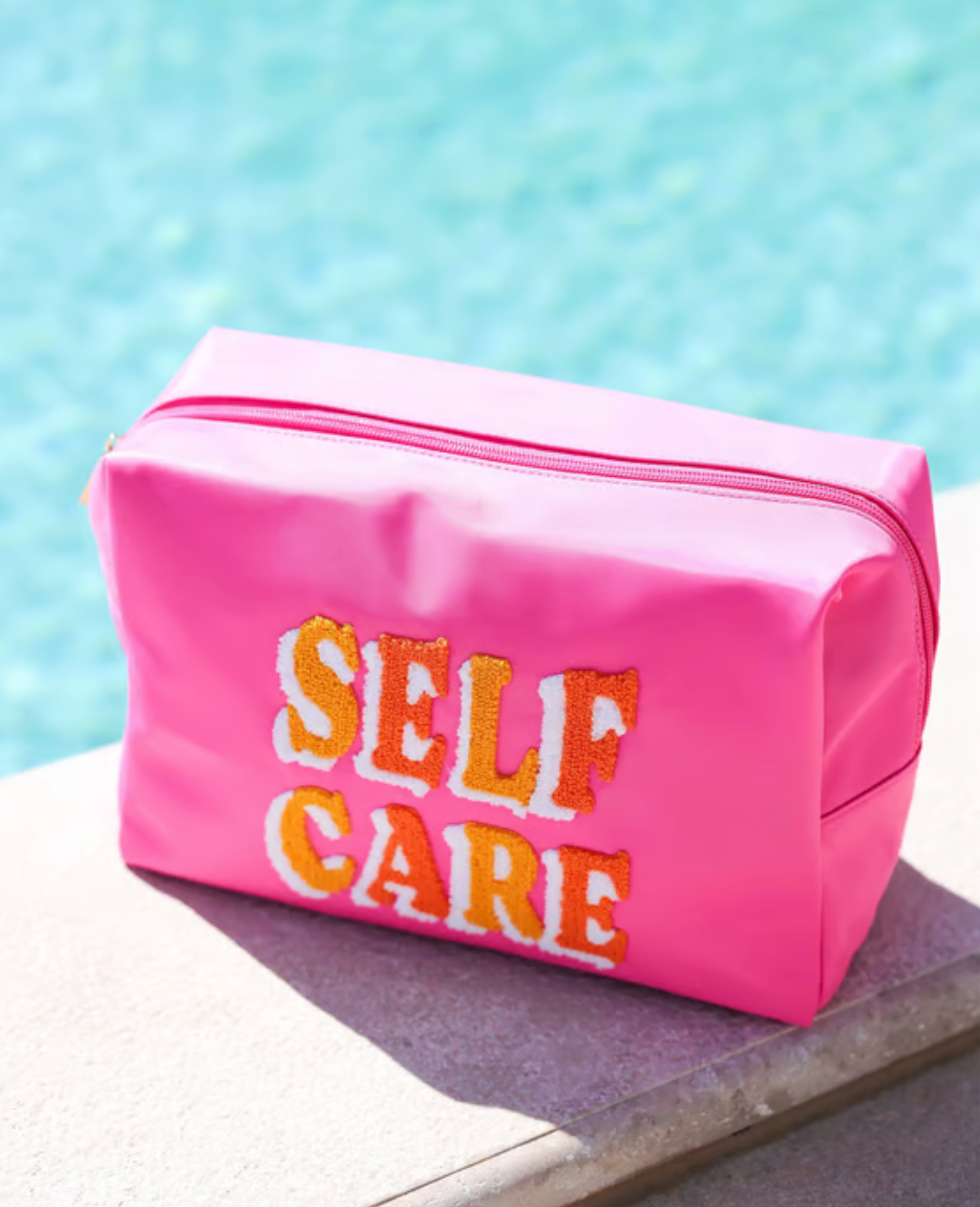 "Self Care" Zip Pouch In Hot Pink