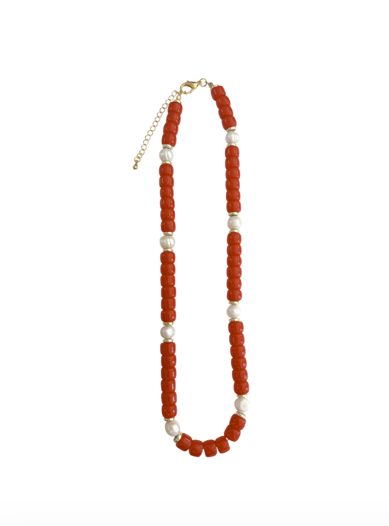 Victory Beaded Pearl Necklace In Red