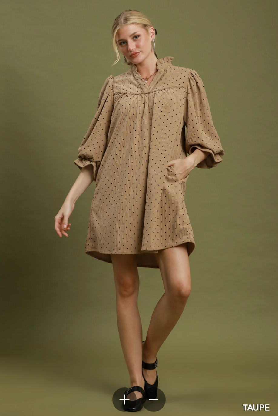 Darling Dot Dress In Taupe