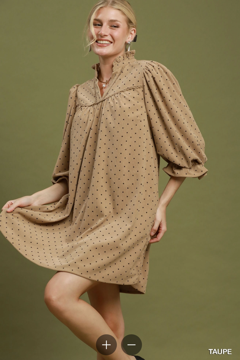 Darling Dot Dress In Taupe