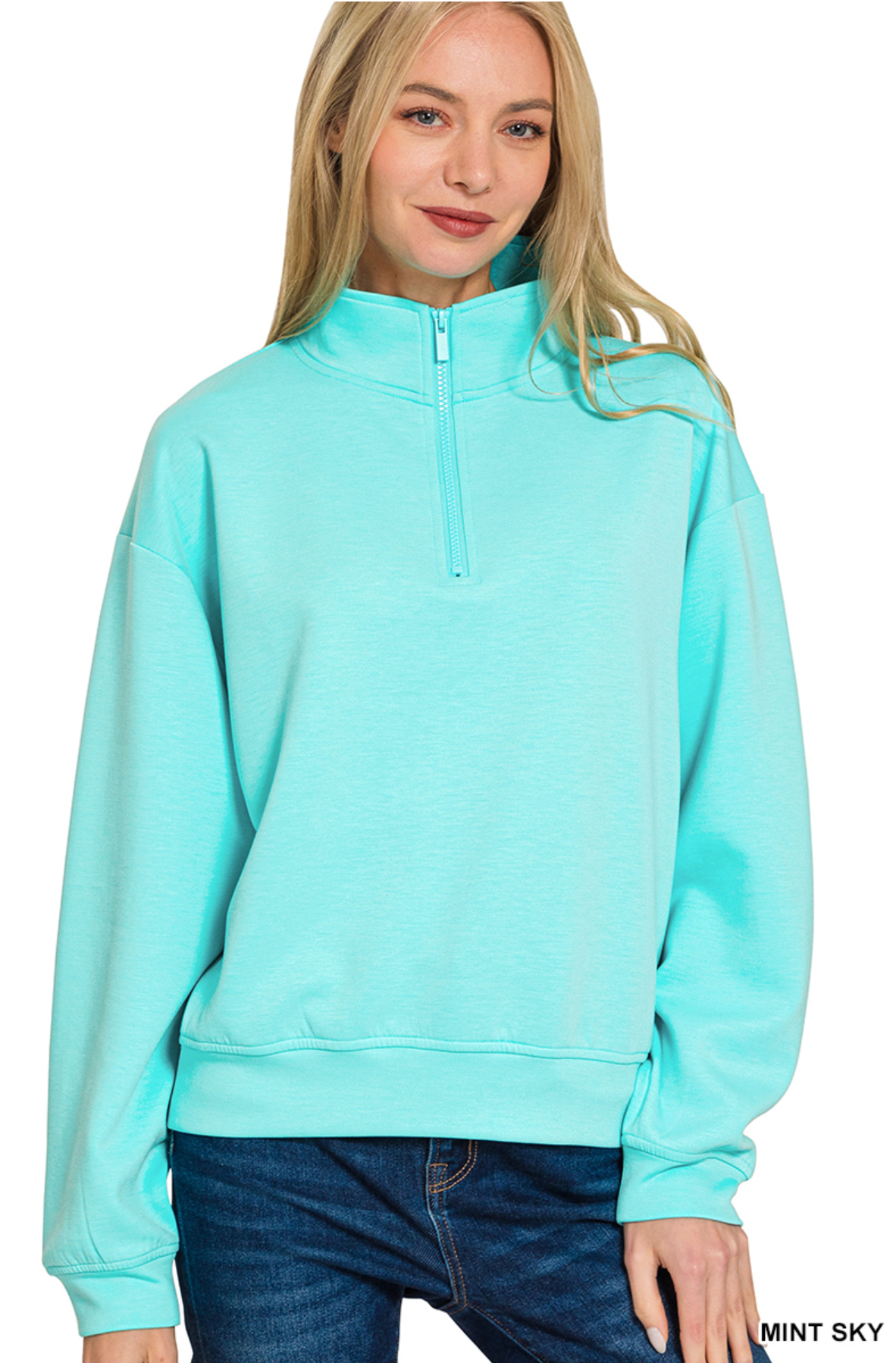 The Cloud Nine Half Zip In Mint Sky