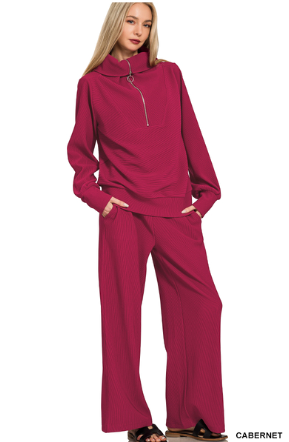 Kendra Ribbed Set In Cabernet