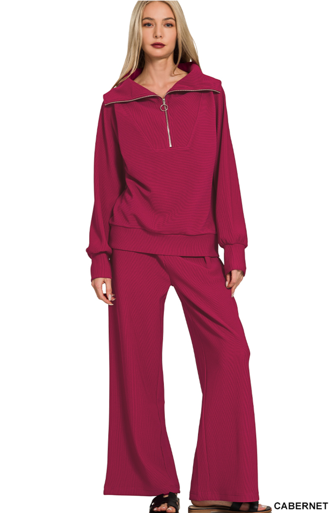 Kendra Ribbed Set In Cabernet