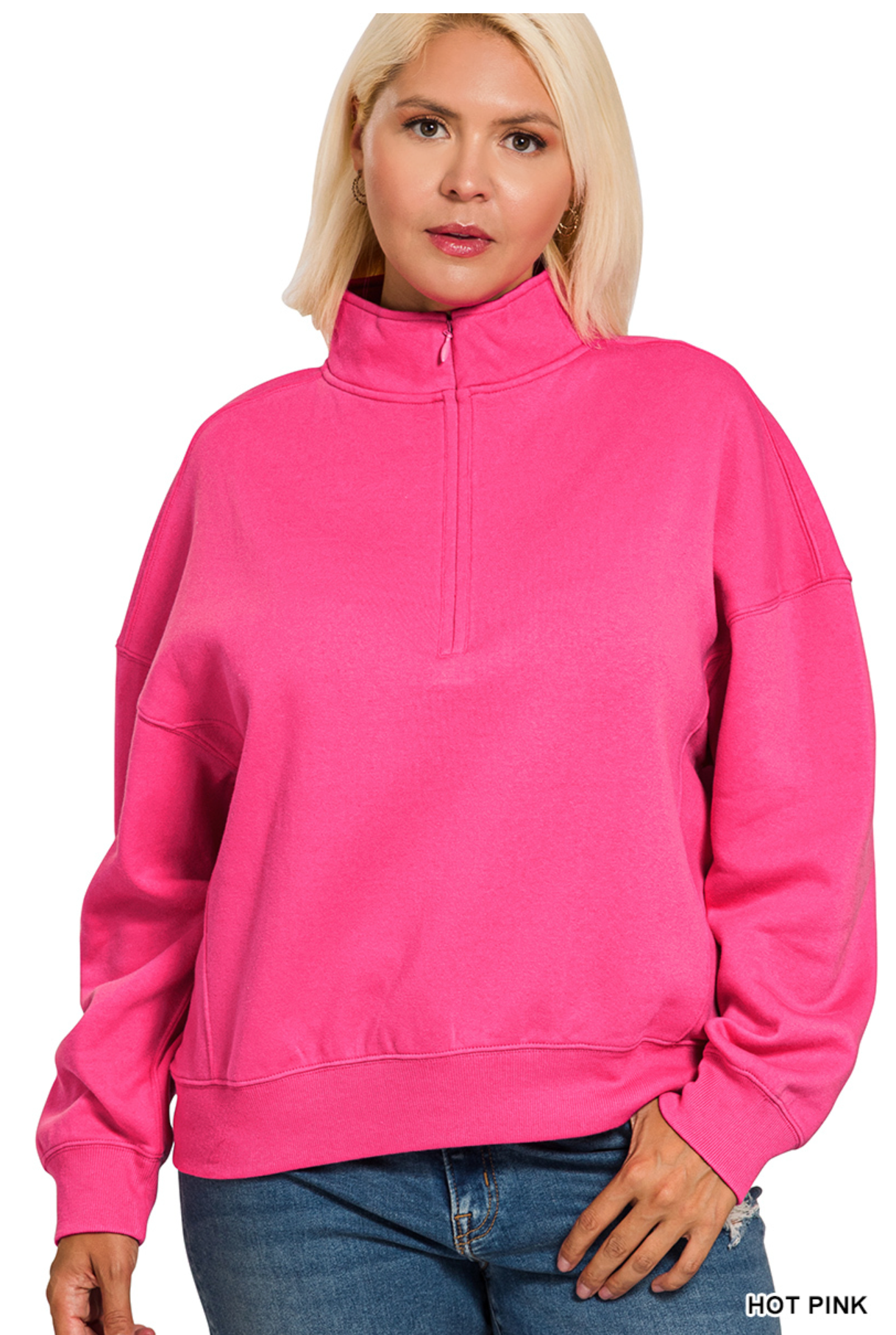 All Day Cozy Half Zip In Hot Pink